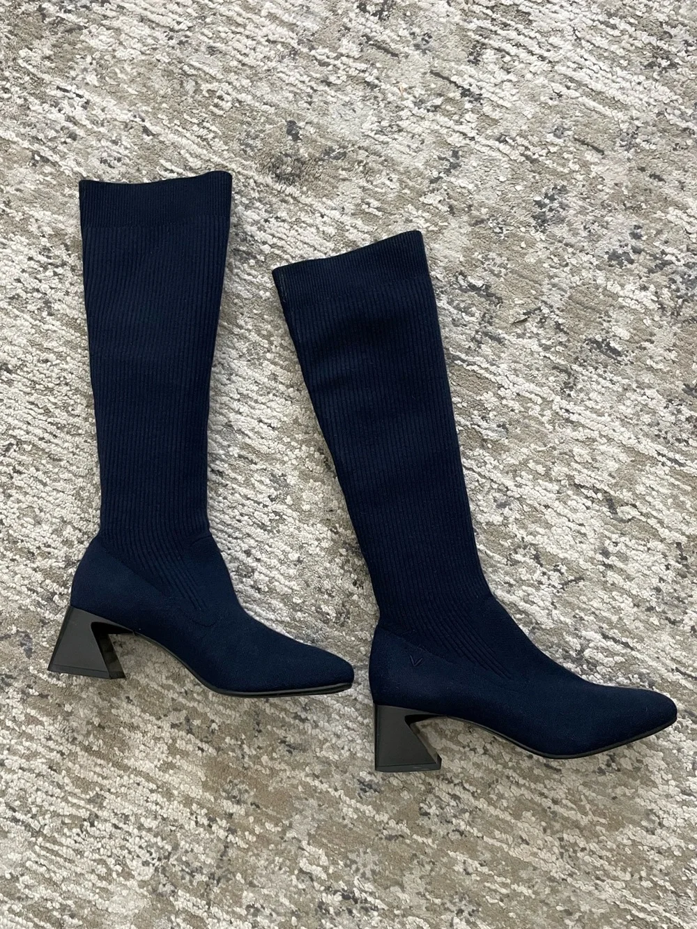 Vivaia Rebecca Tall Heeled Boots Knee High Navy Blue Wool Size 7 - 7.5